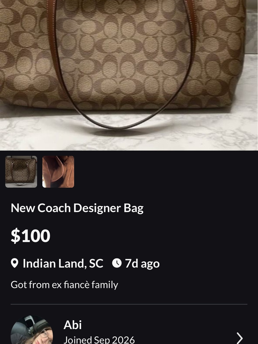 Coach Signature Patterned Tote in Light Brown with Dark Brown Trim